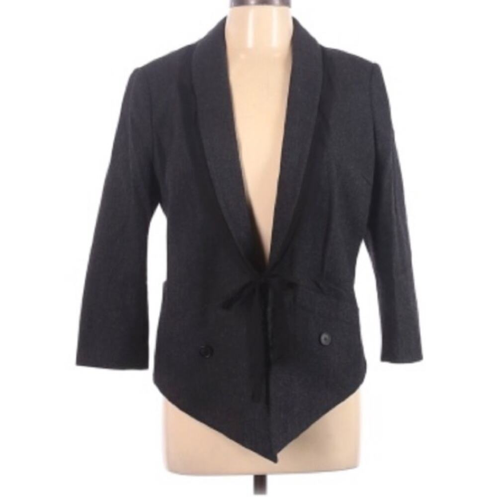 Edun Charcoal Gray Wool Blend Black Trim Blazer Large Womens Old Money
